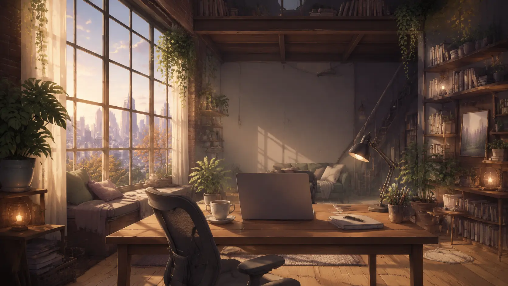Warm work-from-home loft office