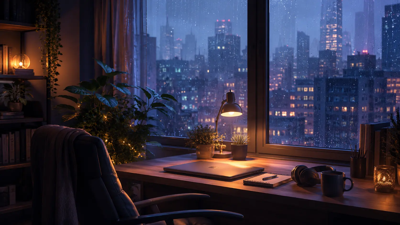 Rainy city home office